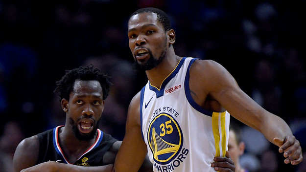 Kevin Durant and Patrick Beverley during 2019 NBA Playoffs