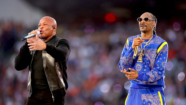Dr. Dre and Snoop Dogg perform during the Pepsi Super Bowl LVI Halftime Show