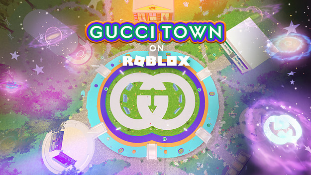 A logo for a new Gucci project on Roblox is shown