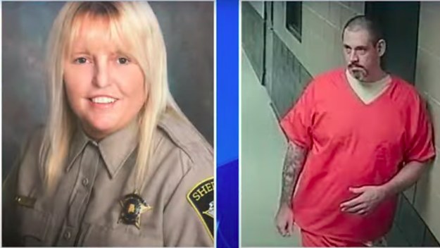 An officer and an inmate are seen in side by side photos