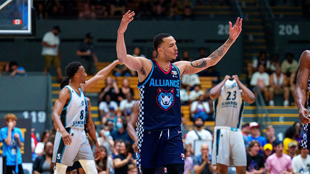 Dominic Green celebrates in Montreal Alliance home opener versus J. Cole's Shooting Stars