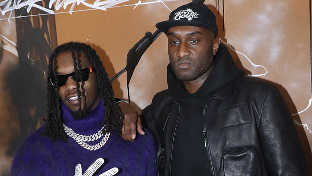 Rapper Offset and Stylist Virgil Abloh pose after the Louis Vuitton Menswear show.