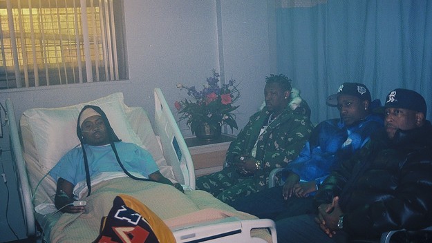 Nas, Hit Boy, ASAP Rocky, and DJ Premier at the music video shoot for "Wave Gods"