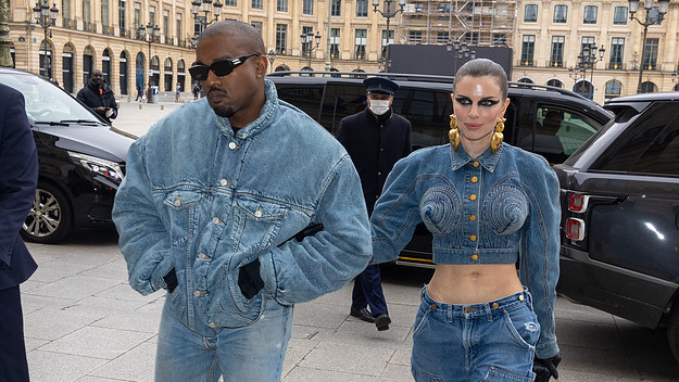 Kanye West and Julia Fox are seen on January 23, 2022 in Paris, France