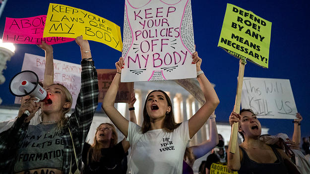 Pro-choice demonstrators, including Emma Harris, left, and Ellie Small