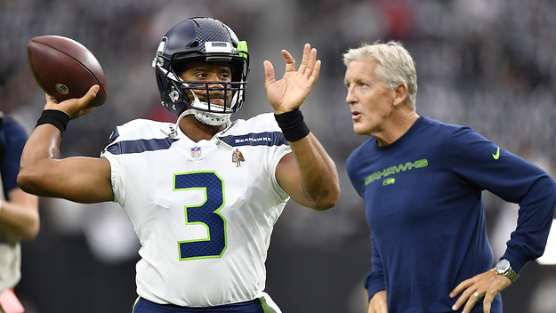 Russell Wilson and Seattle Seahawks head coach Pete Carroll