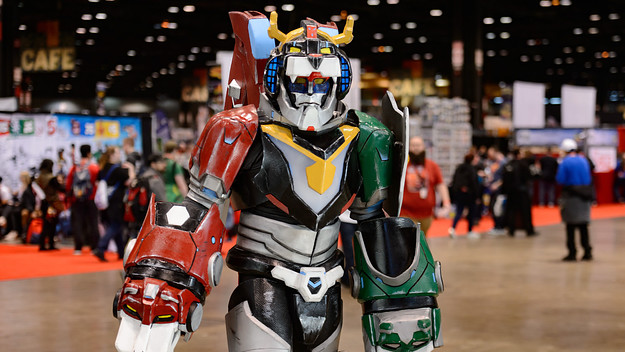 A cosplayer dressed as Voltron.