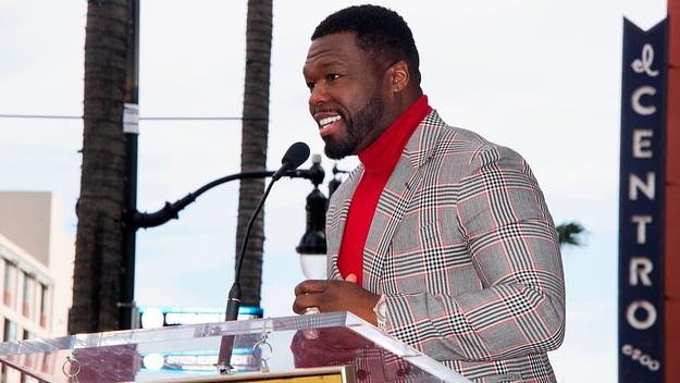 50 Curtis Jackson speaks during the ceremony honoring Curtis "50 Cent" Jackson
