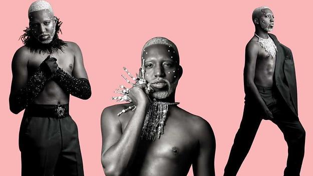 Three monochrome photos of IAMREBELWILL on a pink backdrop