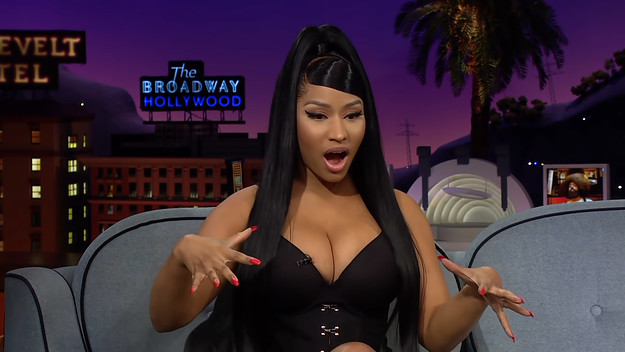 Nicki Minaj delivering her Adele impression on 'The Late Late Show.'