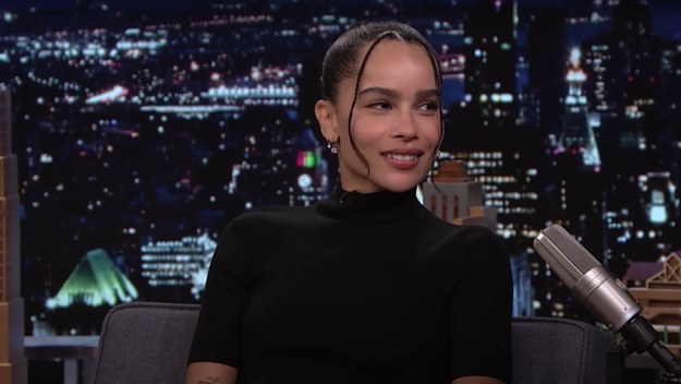 Zoe Kravitz is pictured on a late night show