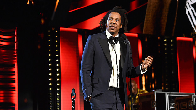 Jay-Z speaking onstage at 36th Annual Rock and Roll Hall of Fame