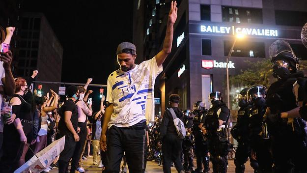 Protesters demonstrate in Downtown Columbus on May 28, 2020