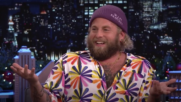 Jonah Hill is seen laughing during a taping.