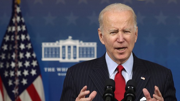 U.S. President Joe Biden speaks on the economy during an event at the South Court Auditorium