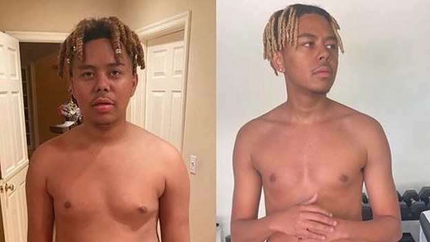 Cordae shows before and after photos on Instagram of him losing 35 pounds