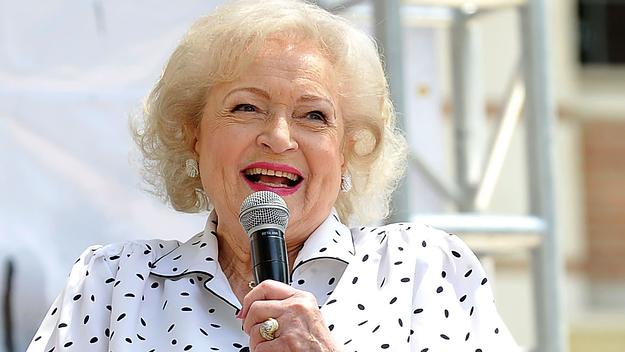 Betty White speaks at day 2 of the 17th Annual Los Angeles Times Festival of Books at USC