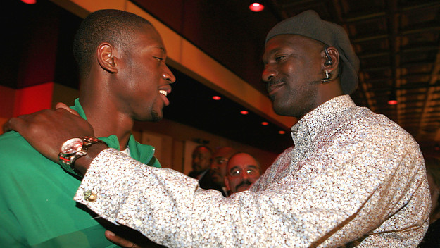 Dwyane Wade and Michael Jordan at Celebrity Pool Tournament