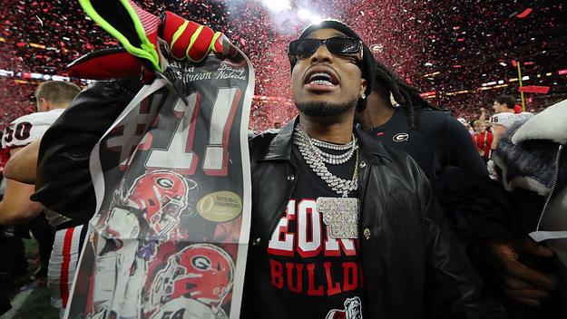 Quavo reacts after the Georgia Bulldogs defeated the Alabama Crimson