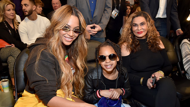 Beyonce, Blue Ivy Carter, and Tina Knowles attend the 67th NBA All-Star Game