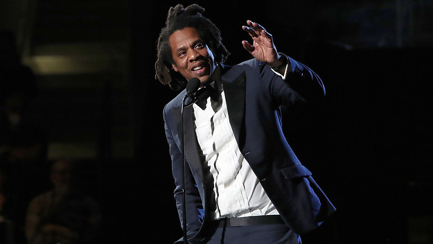 Jay-Z speaking onstage at 36th Annual Rock and Roll Hall of Fame