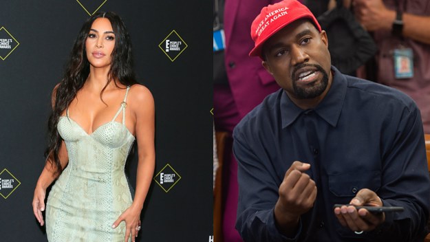 Kim Kardashian and Kanye West are pictured