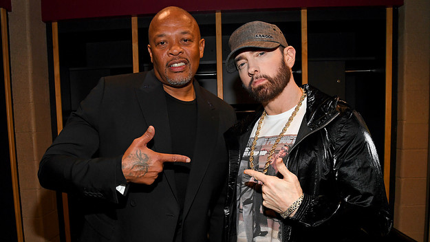 Dr Dre and Eminem standing together