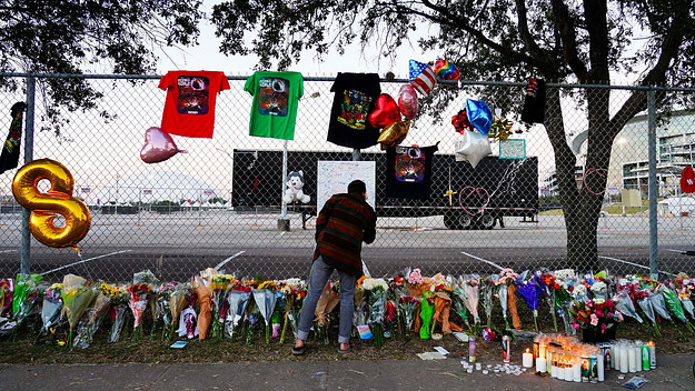 A memorial to the victims of the 2021 Astroworld Festival crowd crush.