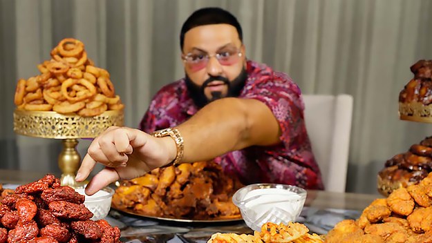 DJ Khaled eating chicken wings in his new Instagram video for his new wing restaurant Another Wing.