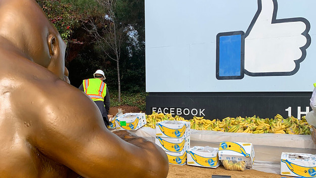 Sapien brings huge Harambe statue to stare down the headquarters of Facebook.