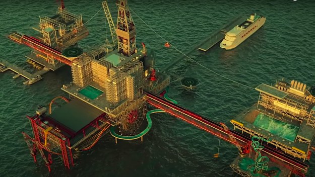 Saudi Arabia building oil rig park.