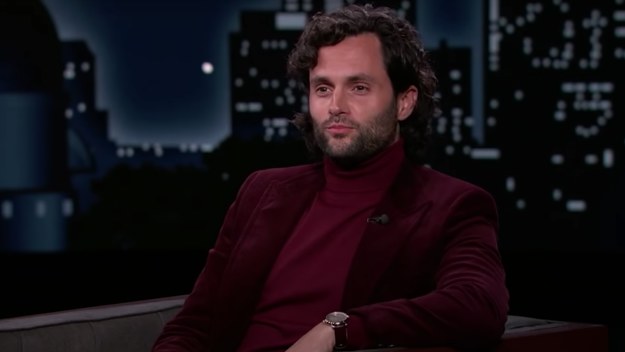 Penn Badgley speaks with Jimmy Kimmel.