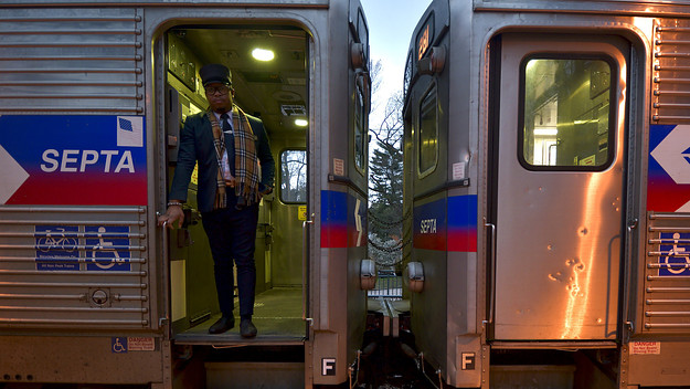 SEPTA train in suburban Philadelphia, Pennsylvania
