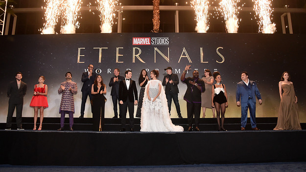 Marvel Studios' 'Eternals' cast and execs pose together at world premiere.