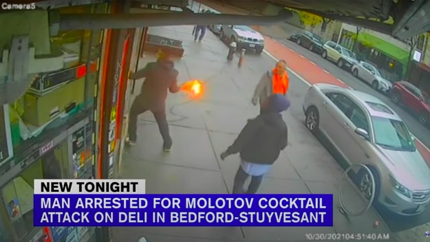 Man arrested for throwing molotov cocktail into brooklyn deli.