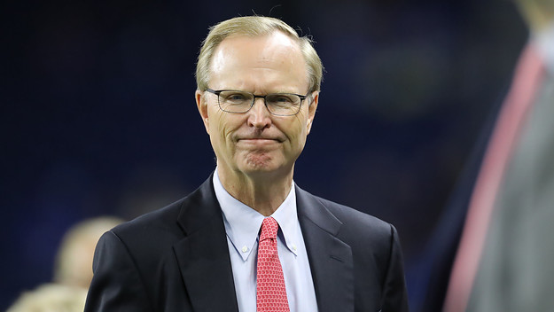 President, CEO and co-owner of the New York Giants John Mara looks on during warm ups.