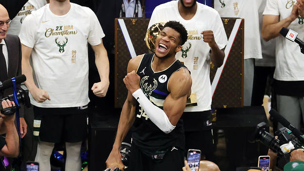 Giannis Antetokounmpo NBA Finals MVP Trophy Game 6 2021