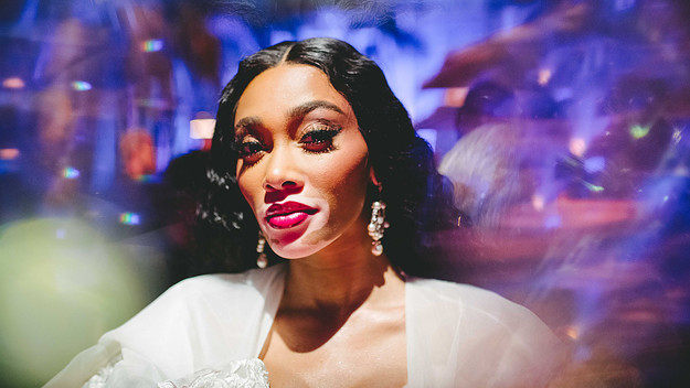 FEBRUARY 09: (EDITORS NOTE: Image has been created in camera using a reflective surface and edited using digital filters) Winnie Harlow attends the 2020 Vanity Fair Oscar Party