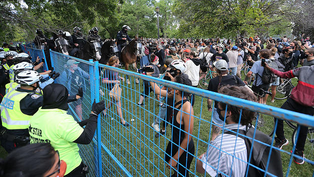 The City of Toronto with the aid of Toronto Police And Star Security erect fences around homeless encampments in Trinity Bellwoods park as the begin to remove the parks Ontario enters Step One of a three step reopening plan as COVID-19 vaccinations rise a