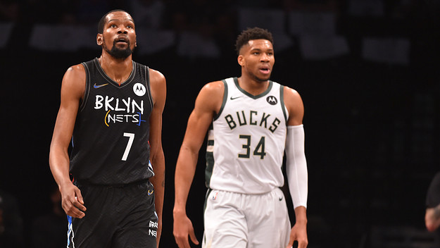Kevin Durant of the Brooklyn Nets and Giannis Antetokounmpo