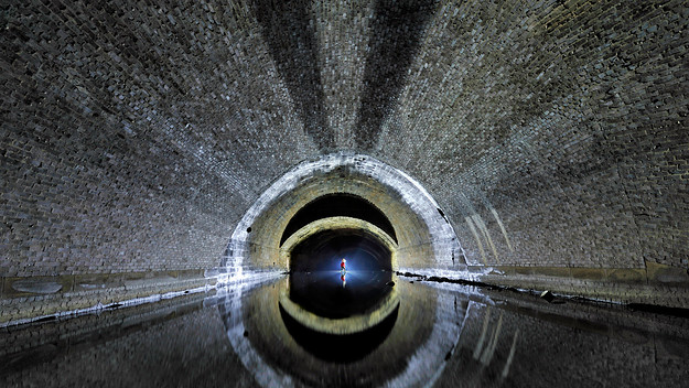 A giant storm drain which lies directly beneath Sheffield City Centre, England.