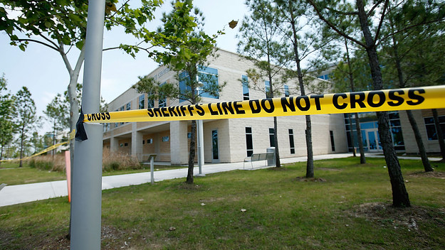 Police tape seals off an area