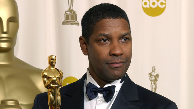 Denzel Washington backstage at the 74th Annual Academy Awards