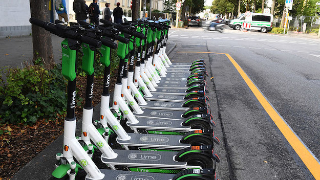E scooters are located near the Oktoberfest.