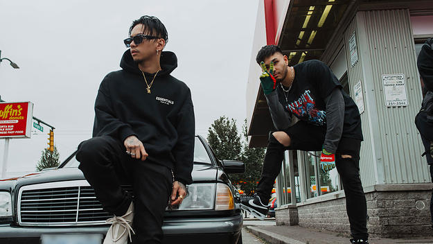 Manila Grey posing in East Vancouver on set of "00 Luck" music video.