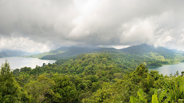Panorama of two lakes surrounded by rainforest in North Bali.