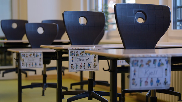 The chairs are placed on the school desks