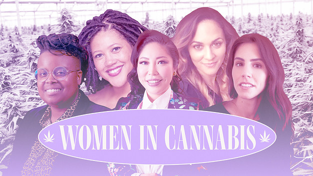 Women in Cannabis: l r Amber Senter, Arienne Carrington, Susan Hwang, Devon Richardson, Kate Miller.