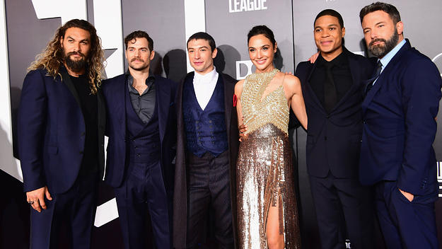 The cast of 'Justice League' lines up for photos on the red carpet.