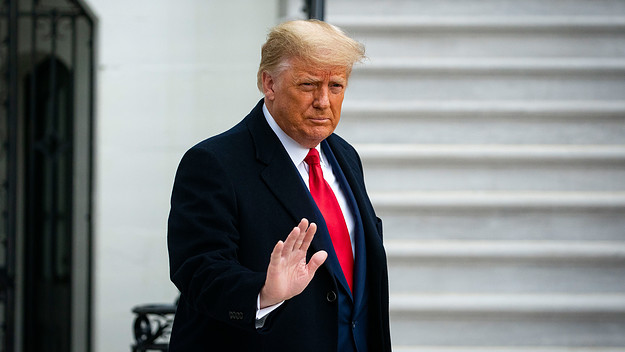 Trump, pictured here assumedly saying "no thanks" to a Vanilla Ice concert.